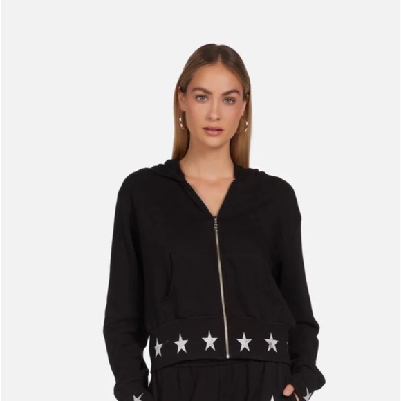 Michael Lauren Black Cropped Kaholo Star Print Hooded Jacket Small New With Tags - Picture 4 of 13